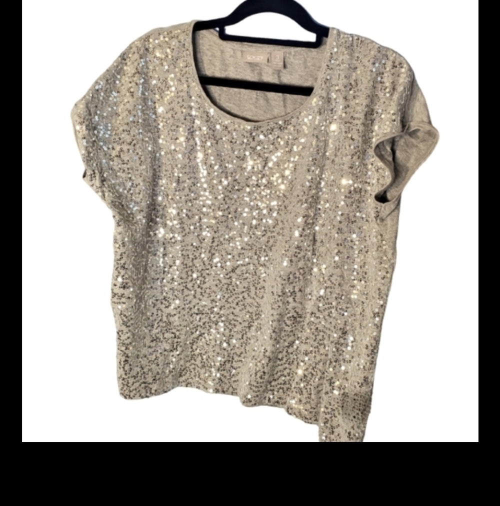 Chico's lined silver sequins round neck top Size 3 (US XL) - Picture 9 of 9